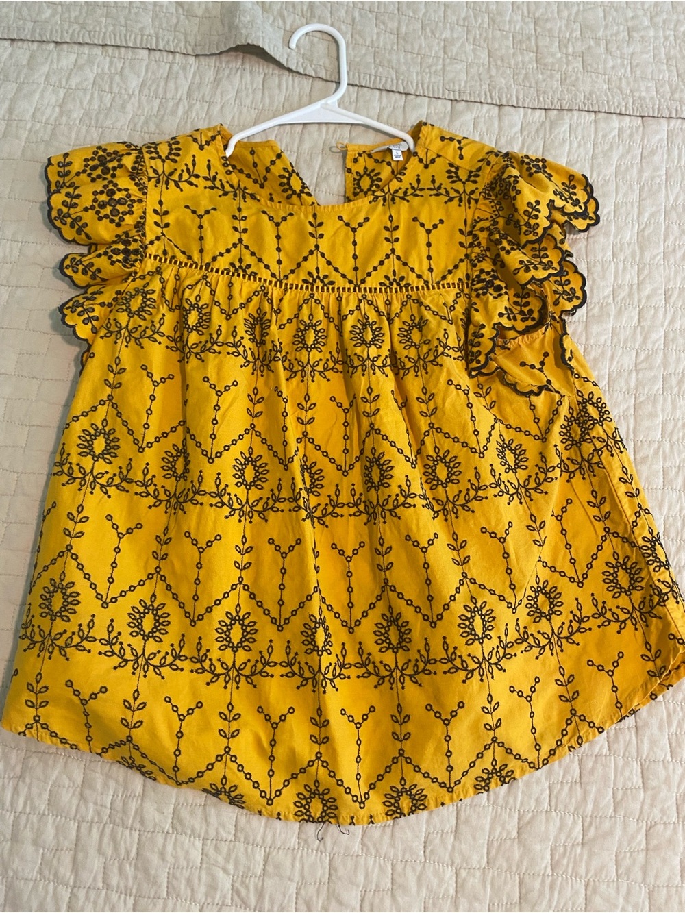 crown & ivy Mustard Yellow Embroidered Flutter Sleeve Blouse